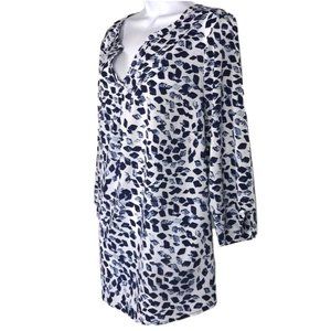 Lane Bryant Women's Blue White 3/4 Sleeve V- Neck Collarless Tunic Top  Sz 18/20